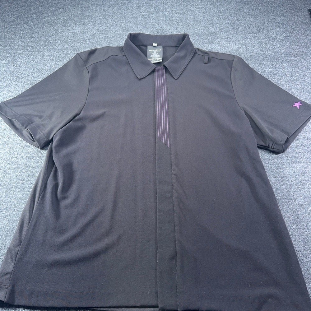 Noel Asmar Mens 3XL Black Quarter Zip Short Sleeve Polo Shirt Purple Star Logo